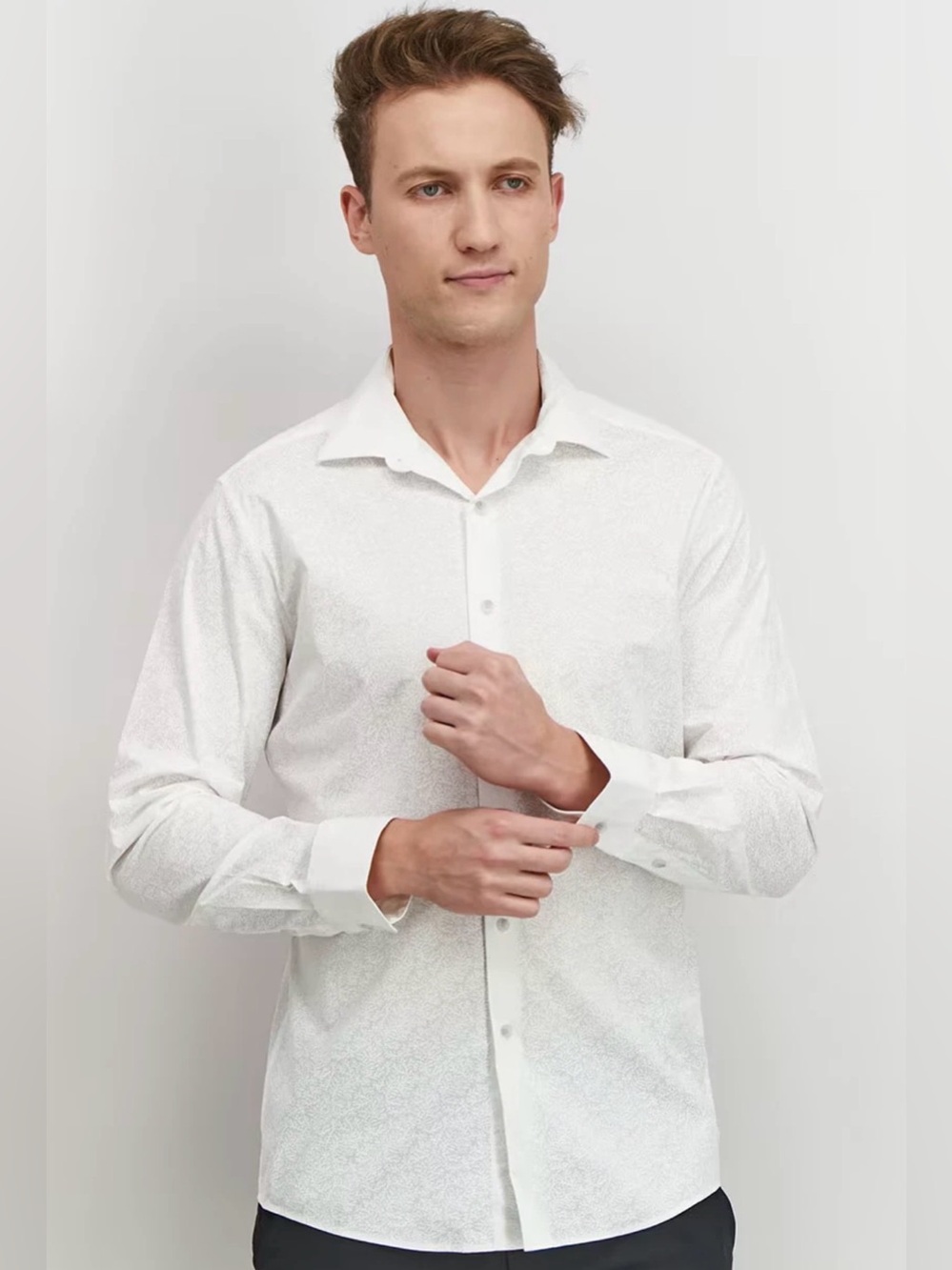 Bar III Men's White Corral Long-Sleeve Dress Shirt Slim Fit Stretch M 15-15 1/2